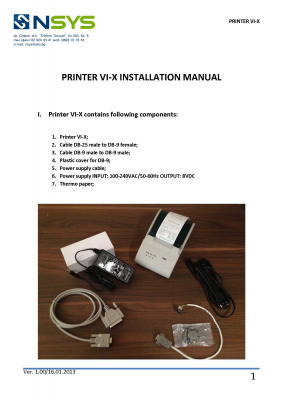 Installation Manual for Printer VI-X